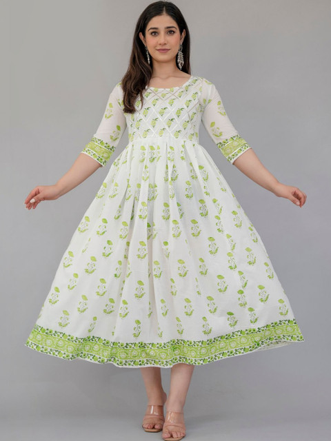 KAMEWAL IMPEX Floral Printed Pure Cotton Round Neck Anarkali Kurta