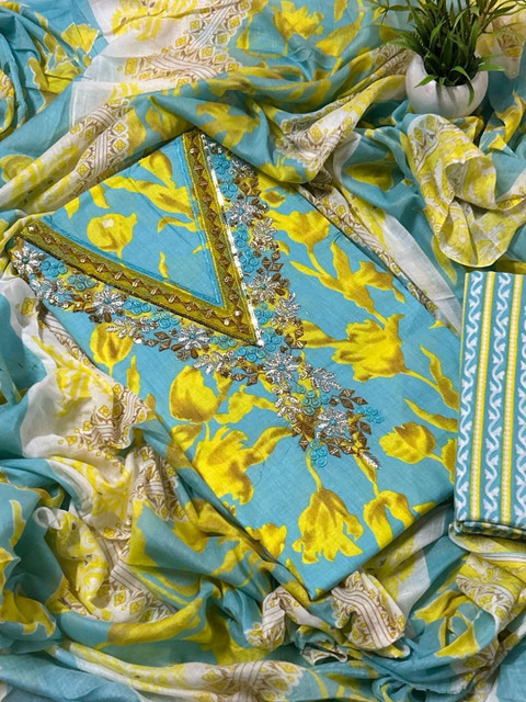 EJS Printed Pure Cotton Unstitched Dress Material