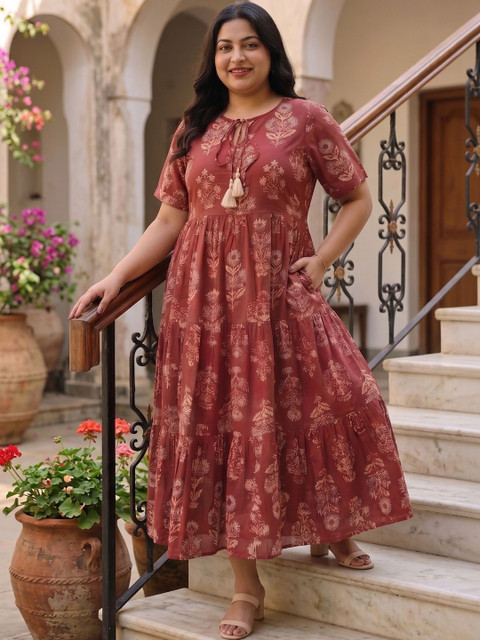 Sangria Floral Print A-Line Maxi Dress