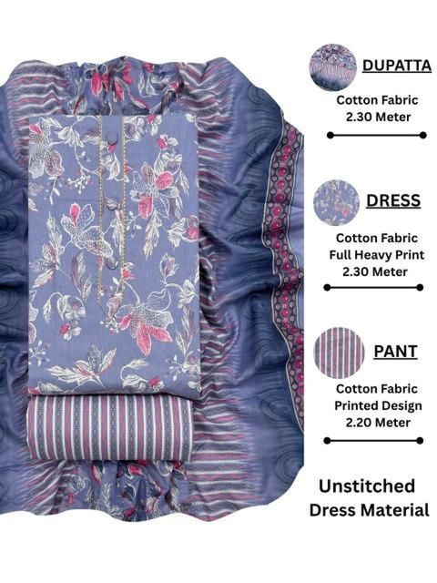 CLEMIRA Printed Pure Cotton Unstitched Dress Material - Image 2