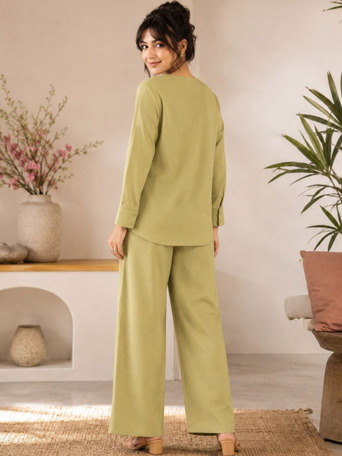 KALINI Linen Solid Top with Trousers - Image 2