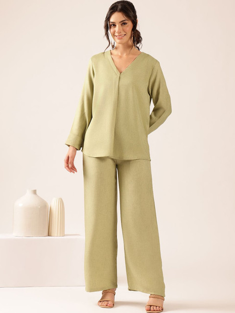 Vbuyz Linen Solid Top with Palazzos