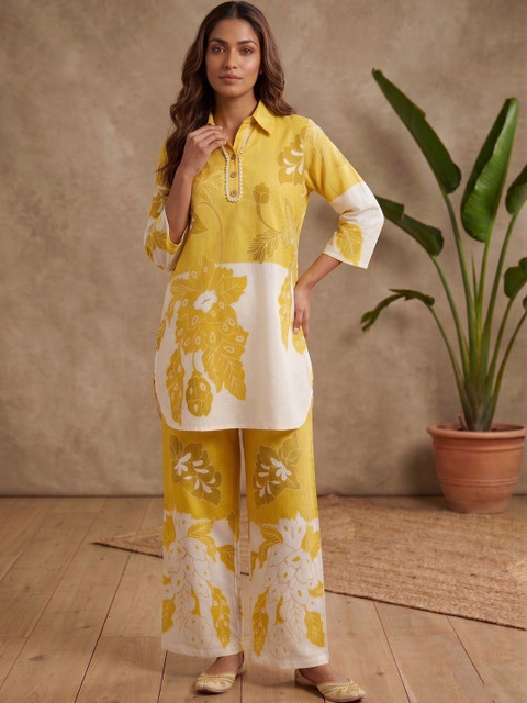 MASSTANI BY INDDUS Floral Linen Printed Tunic with Palazzos