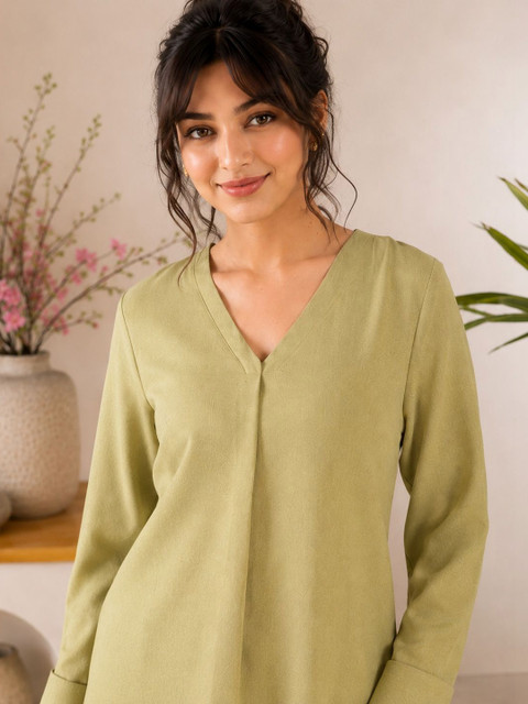 KALINI Linen Solid Top with Trousers - Image 4