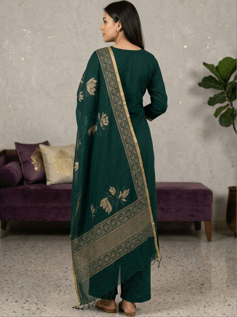 NARI DREAM Women Ethnic Motifs Printed Regular Thread Work Kurta with Trousers & With Dupatta - Image 2