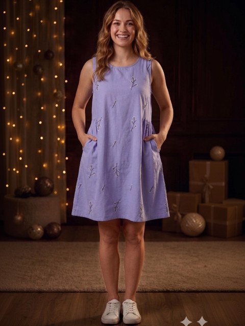 KALINI Floral Embroidered A-Line Dress