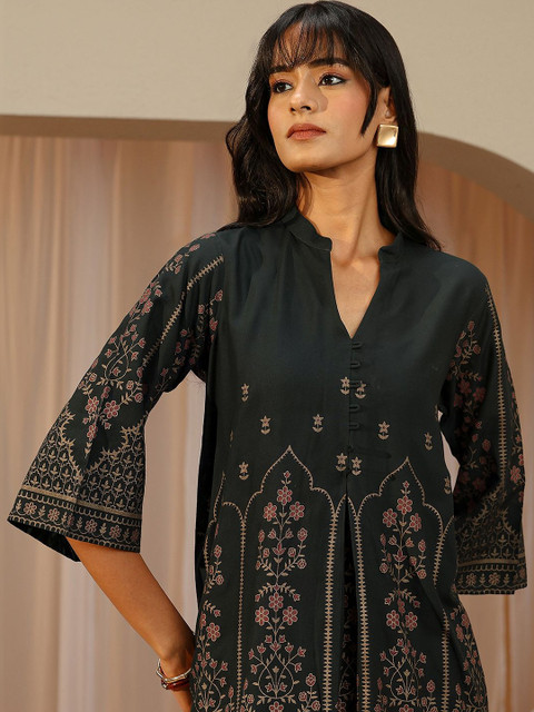 Libas Sacramento Green Floral Printed Viscose Rayon Co-Ord Set - Image 2