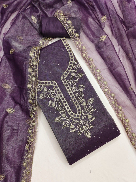 Peachmode Embroidered Organza Unstitched Dress Material - Image 4