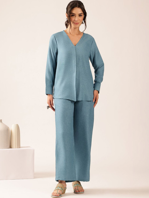 Vbuyz Linen Solid Top with Trousers