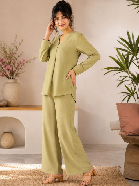 KALINI Linen Solid Top with Trousers - Image 3