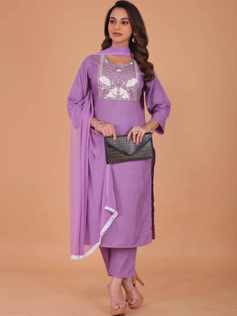 KALINI Women Ethnic Motifs Embroidered Regular Thread Work Kurta with Trousers & With Dupatta