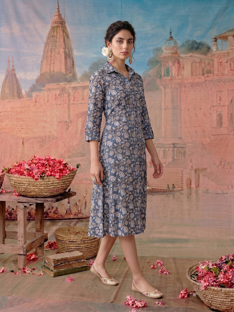 NAVYAAZRI Cotton Floral Printed Kurta