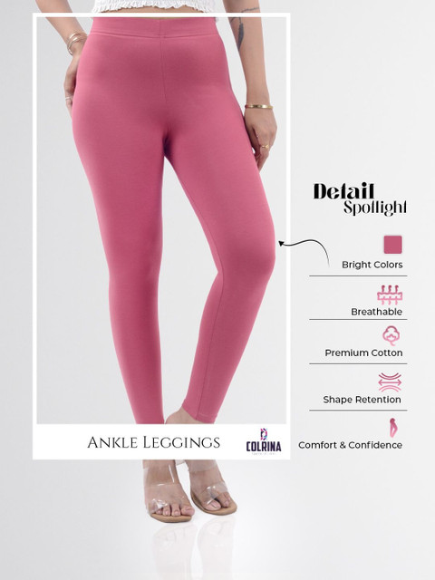 COLRINA Women Burgundy Cotton Blend Solid Ankle Length Leggings - Image 2