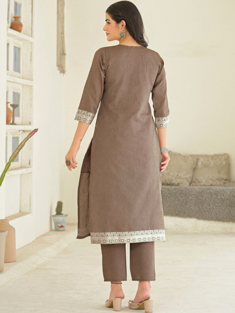 SKYLEE Women Ethnic Motifs Embroidered Regular Thread Work Pure Cotton Kurta with Trousers & With Dupatta - Image 3