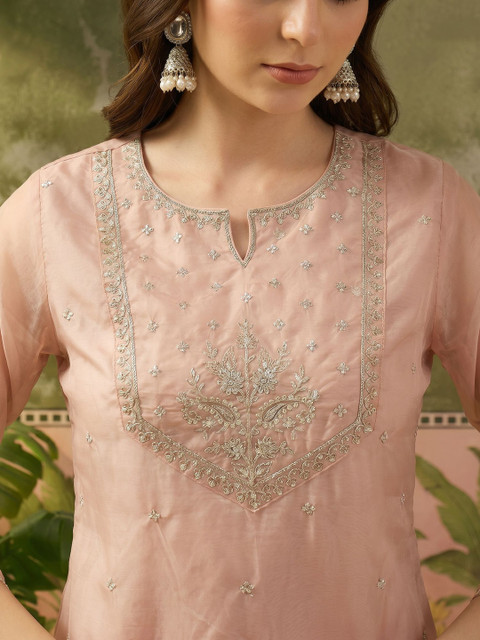 Sangria Women Ethnic Motifs Embroidered Regular Thread Work Kurta with Palazzos & With Dupatta - Image 7