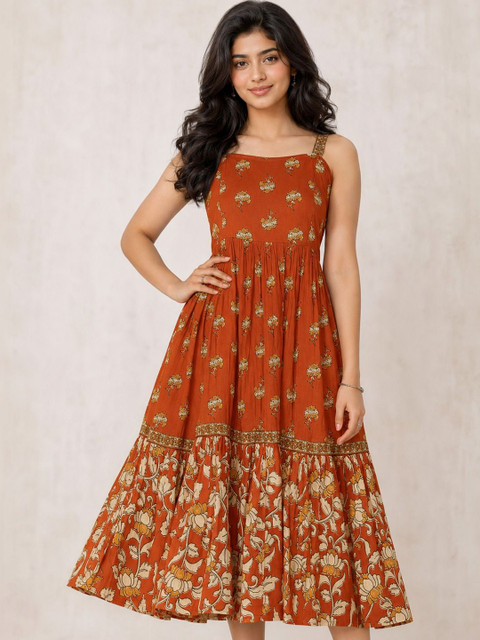 GULMEHAK Floral Print Fit & Flare Maxi Dress