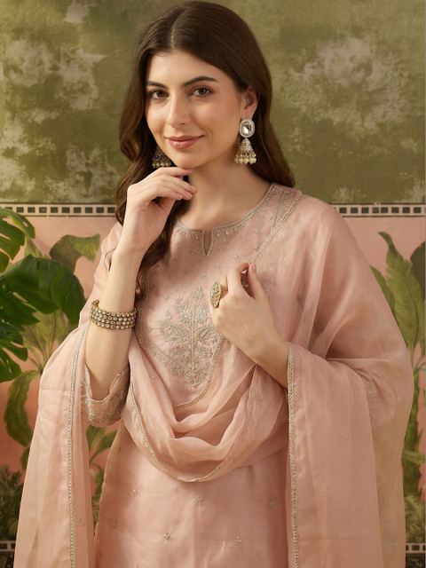 Sangria Women Ethnic Motifs Embroidered Regular Thread Work Kurta with Palazzos & With Dupatta - Image 5