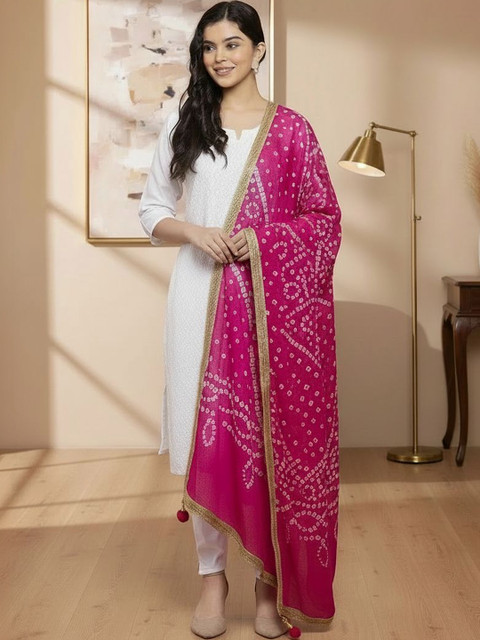 KALINI Bandhani Tie & Dye Gotta Patti Silk Blend Dupatta