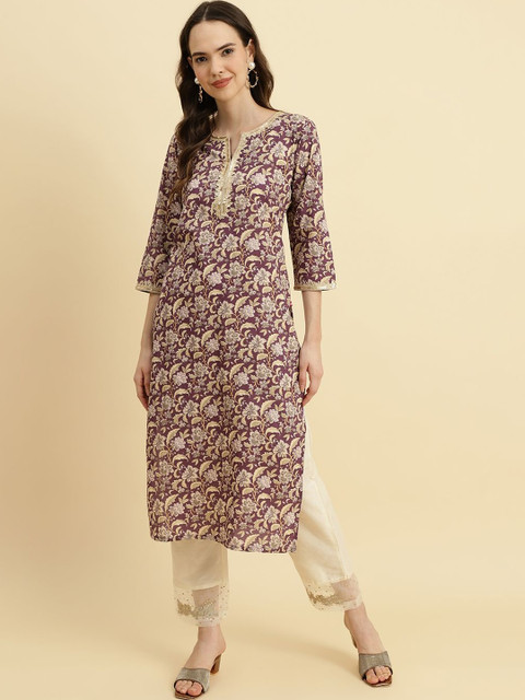 KSUT Women Floral Printed Sequinned Indie Florals Kurta
