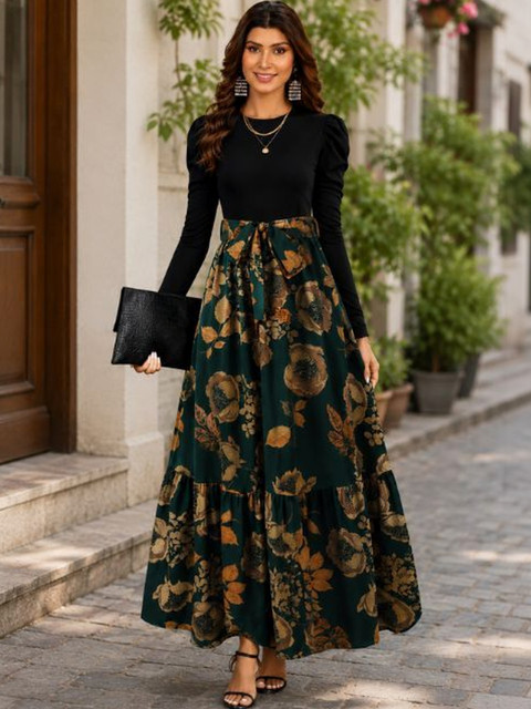 HOOk i Floral Print Puff Sleeve Maxi Dress