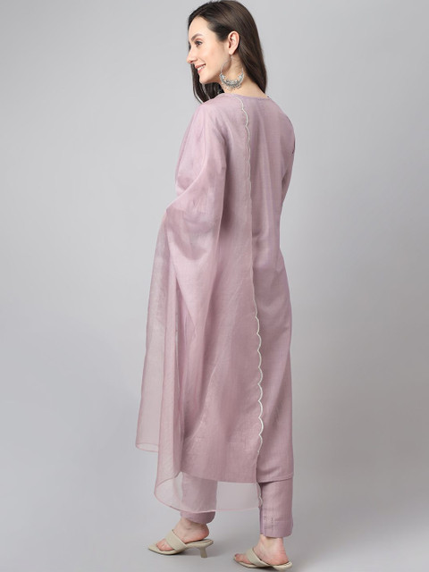 Janasya Women Floral Regular Gotta Patti Kurta with Trousers & With Dupatta - Image 4