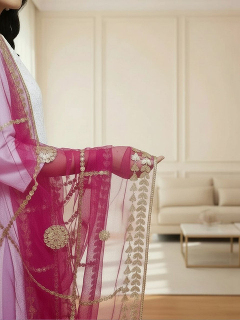 KALINI Women Net Dupatta with Gotta Patti Work - Image 4
