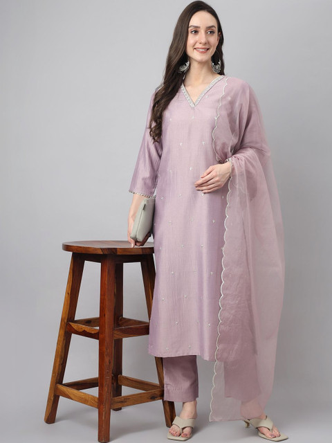Janasya Women Floral Regular Gotta Patti Kurta with Trousers & With Dupatta - Image 5
