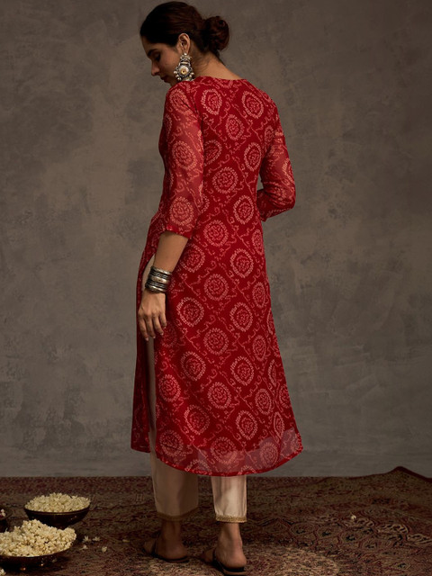 Indo Era Women Bandhani Printed Thread Work Georgette Kurta - Image 4