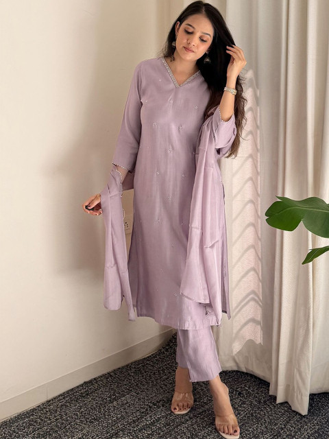 Janasya Women Floral Regular Gotta Patti Kurta with Trousers & With Dupatta