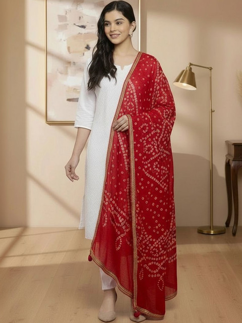 KALINI Bandhani Tie & Dye Gotta Patti Silk Blend Dupatta