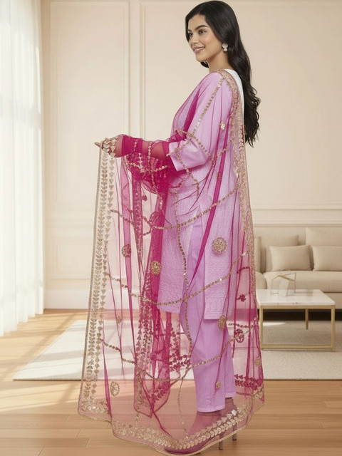 KALINI Women Net Dupatta with Gotta Patti Work - Image 2
