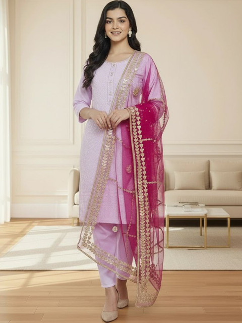 KALINI Women Net Dupatta with Gotta Patti Work - Image 5
