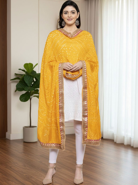 KALINI Bandhani Tie & Dye Gotta Patti Silk Blend Dupatta