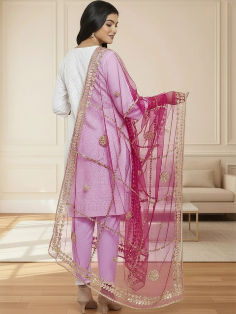KALINI Women Net Dupatta with Gotta Patti Work - Image 3