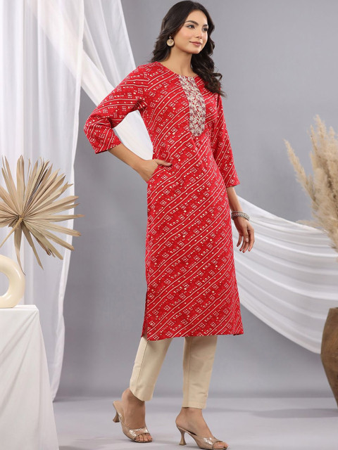 Indo Era Women Bandhani Printed Thread Work Kurta - Image 3