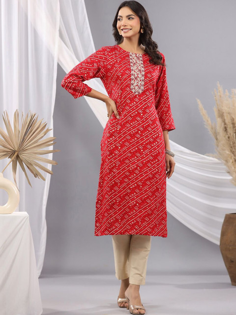 Indo Era Women Bandhani Printed Thread Work Kurta - Image 5