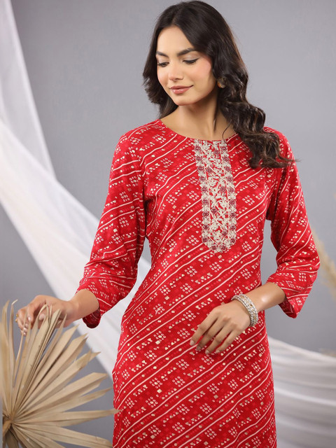 Indo Era Women Bandhani Printed Thread Work Kurta - Image 2