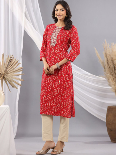 Indo Era Women Bandhani Printed Thread Work Kurta