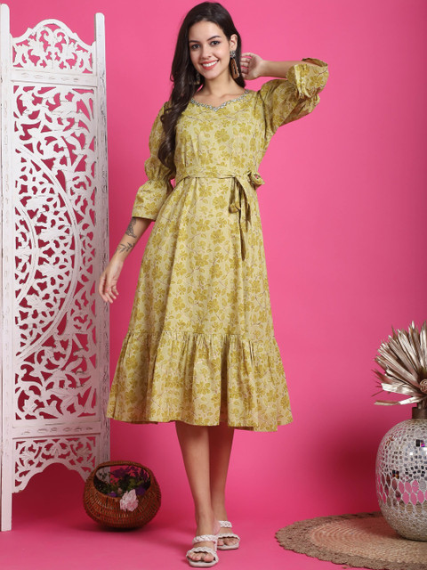 Aaradhya Fashion Floral Print A-Line Midi Dress