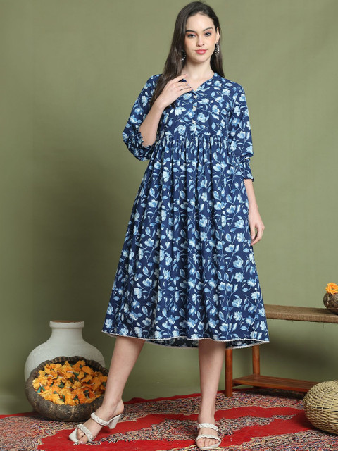 Aaradhya Fashion Floral Print A-Line Midi Dress