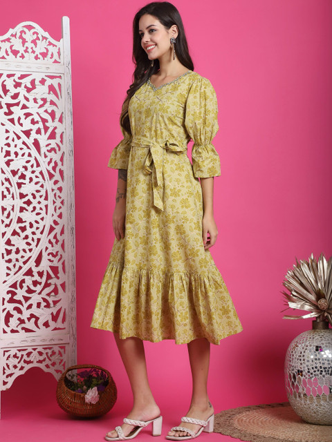 Aaradhya Fashion Floral Print A-Line Midi Dress - Image 3