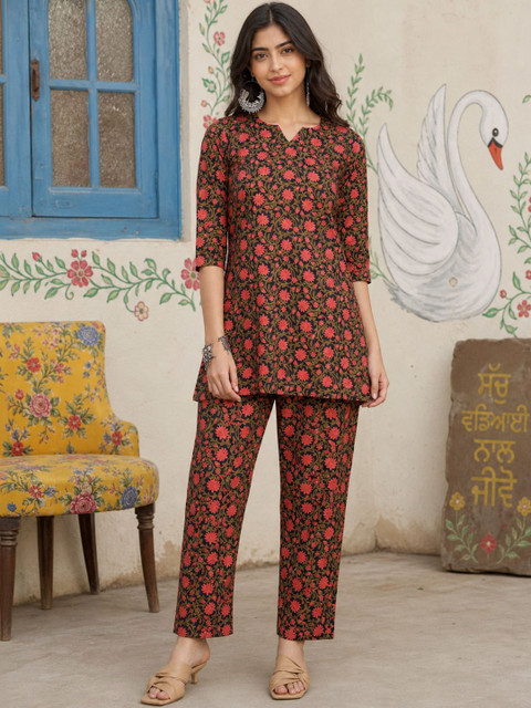 Milvia Floral Cotton Printed Tunic with Trousers