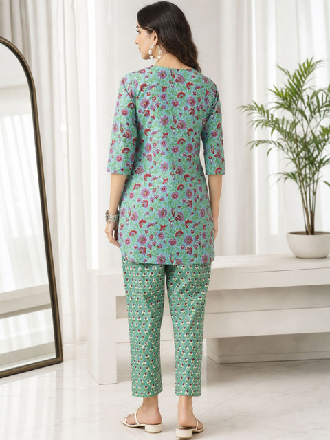 Milvia Floral Cotton Printed Tunic with Trousers - Image 5
