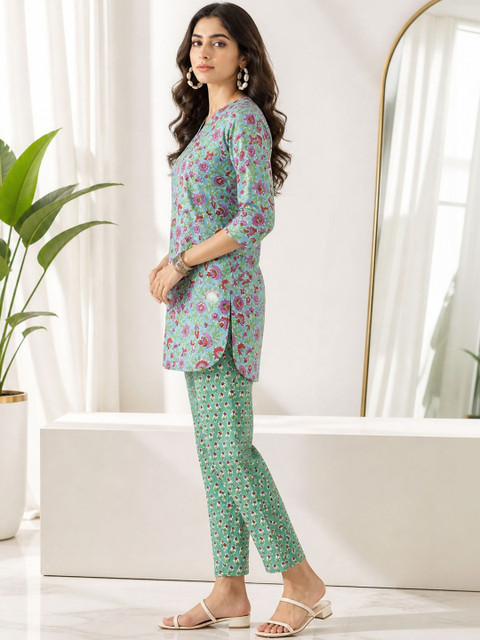 Milvia Floral Cotton Printed Tunic with Trousers - Image 3