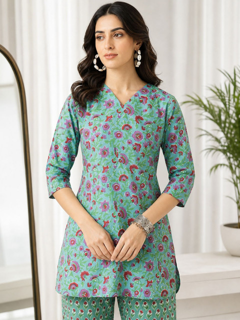 Milvia Floral Cotton Printed Tunic with Trousers - Image 2