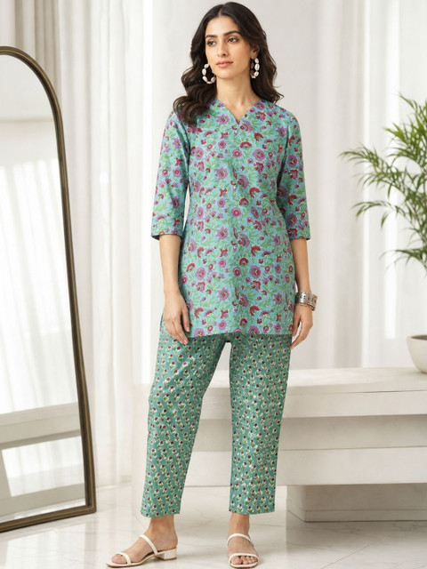 Milvia Floral Cotton Printed Tunic with Trousers