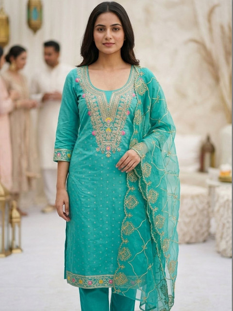 Leeza Store Embroidered Pure Cotton Unstitched Dress Material