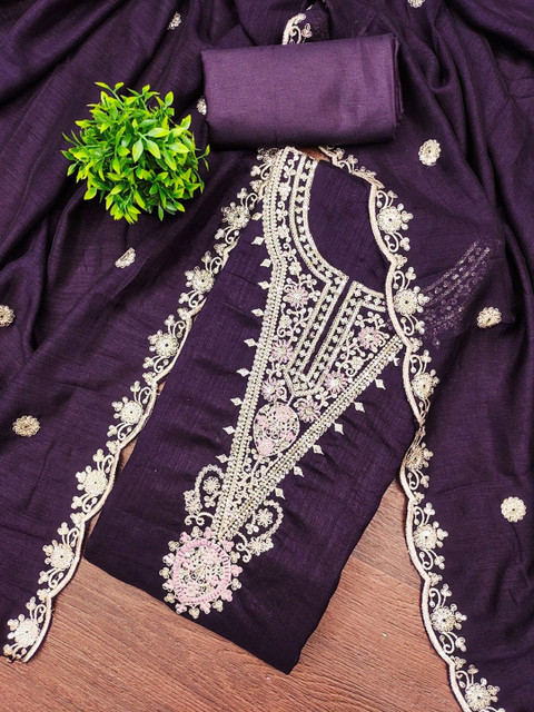 Leeza Store Embroidered Pure Cotton Unstitched Dress Material - Image 3