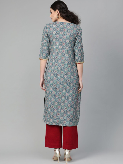 AADVIKA Women Floral Printed Gotta Patti Kurta - Image 3
