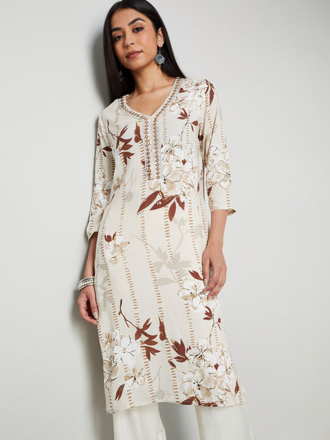 Melange by Lifestyle Women Floral Printed Thread Work Kurta